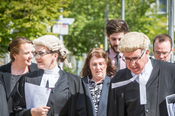 Defence barristers Beth Morrisroe (front left), for Bjorn Beowulf, and Ken Archer (front right), for Thorsten Beowulf.