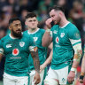 DUBLIN, IRELAND - MARCH 08: James Ryan of Ireland and teammates look dejected following the team’s defeat during the Guinness Six Nations 2025 match between Ireland and France at the Aviva Stadium on March 08, 2025 in Dublin, Ireland. (Photo by David Rogers/Getty Images)