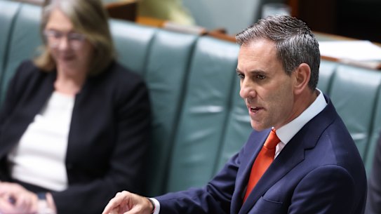 Treasurer Dr Jim Chalmers during question time at Parliament House in Canberra on Monday 12 October 2026. fedpol Photo: Alex Ellinghausen