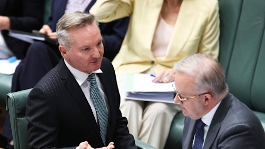 Minister for Climate Change and Energy Chris Bowen and Prime Minister Anthony Albanese on Thursday.