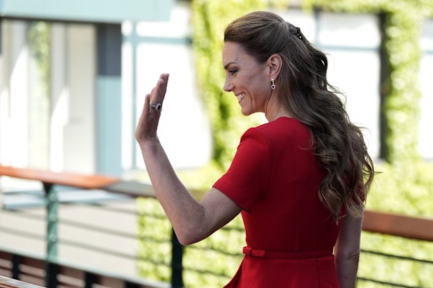 catherine princess of wales red dress Catherine, the Princess of Wales in a bespoke cape and dress by Catherine  Walker, bespoke hat by Jane Taylor at the ceremonial welcome for The  President and the President's Spouse of the