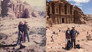 L: Rose-Anne _ Grahame Manns at the Monastery in Petra, 199
R: Rose-Anne _ Grahame Manns at the Monastery in Petra, 2023