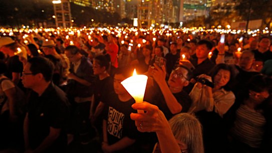 Hundreds of thousands of people attended a candlelight vigil to remember Tiananmen Square at Victoria Park in Hong Kong on Tuesday.
