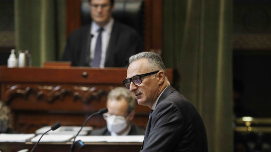 NSW MP John Sidoti addresses the Legislative Assembly on Tuesday before being suspended from parliament.