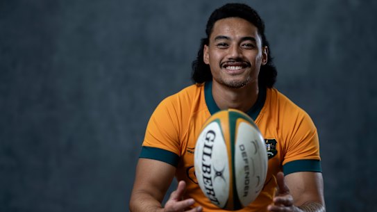 David Feliuai poses during a Wallabies Portrait Session.
