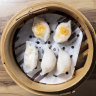 Scallop and prawn dumplings (top) and prawn and chive dumplings.