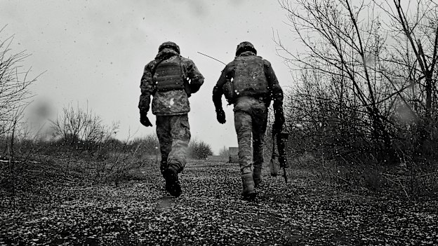 Soldiers with the 30th Brigade on the front line in the Donbas region in eastern Ukraine.