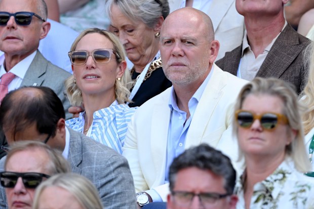 Zara Tindall and Mike Tindall during day ten of the 2026 Wimbledon Tennis Championships at the All England Lawn Tennis and Croquet Club on July 08, 2026 in London