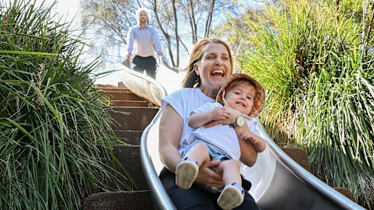 Maddie Thwaites and Ciaran McAuley with their two-year-old daughter, Mairead.