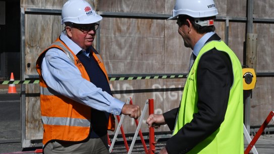 NSW Building Commissioner David Chandler and Better Regulation Minister Kevin Anderson on Monday.