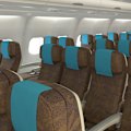 Chocolate and teal seats: 1980s vibe.