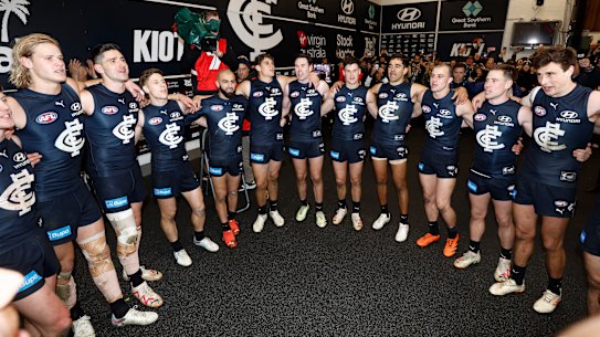 The Blues belt out the song with gusto after the elimination final win over Sydney.