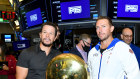 F45 founder Adam Gilchrist and major shareholder Mark Wahlberg on the floor of the New York Stock Exchange for the company’s IPO in July 2021.