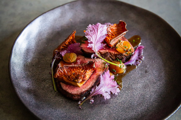 Grass fed beef fillet with local mushrooms, swede purée and cippolini onion jus at Bangalay Dining.