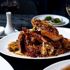 WA snow crab with chilli, shallot and fried garlic. 