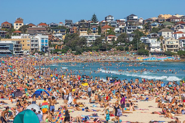 A packed Bondi Beach in Sydney.