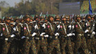 Soldiers march during the Union Day ceremony in Myanmar on Saturday.