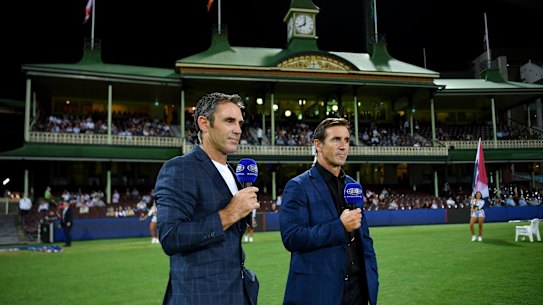 Nine Network commentators Brad Fittler and Andrew Johns.