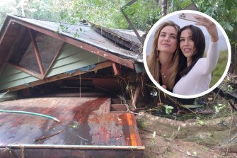 Jessie Cole’s family cabin, destroyed by floods in 2017, and the cast of Byron Baes.