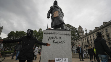 The statue of Winston Churchill in Parliament Square, London.