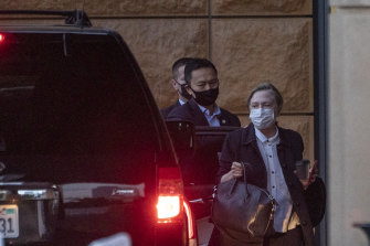 Former US secretary of state Hillary Clinton arrives at the University of California Irvine Medical Centre in Orange, California on Sunday ahead of her husband Bill Clinton’s release.
