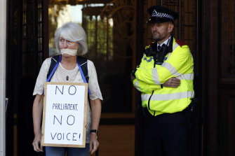 Anti-Brexit demonstrators gathered outside the court in London.