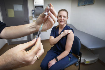 Rachel Hogben, nurse manager of the  intensive care unit at Monash Medical Centre, will be one of the first to get the vaccine. On Friday they went through a dry run of the procedure.