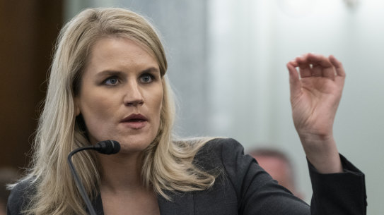 Former Facebook employee Frances Haugen speaks during a hearing of the Senate Commerce, Science, and Transportation Subcommittee on Capitol Hill.