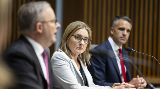 Prime Minister Anthony Albanese, Victorian Premier Jacinta Allan and SA Premier Peter Malinauskas at a national cabinet meeting last year.