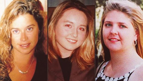 Bradley Edwards was found guilty of murdering Ciara Glennon (left) and Jane Rimmer (right) in the 1990s, but not guilty of the murder of Sarah Spiers (centre).