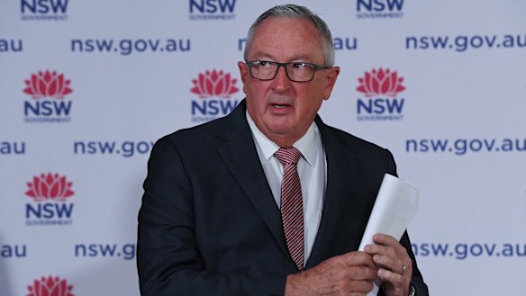 NSW Health Minister Brad Hazzard at the daily COVID-19 briefing on Tuesday.  