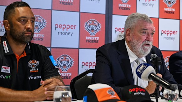 Wests Tigers coach Benji Marshall and CEO Shane Richardson.