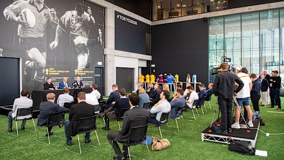 New era: Reporters at yesterday's announcement.