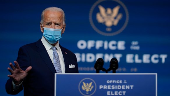 President-elect Joe Biden arrives to introduce his nominees and appointees to key national security and foreign policy posts at The Queen theatre.