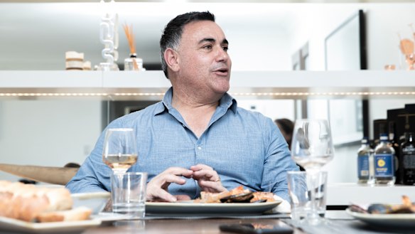 John Barilaro holds court over seafood. 