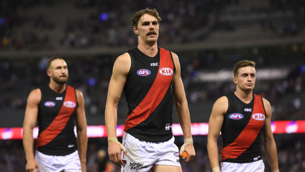 Ruing missed chances: Joe Daniher leaves the ground after the match.