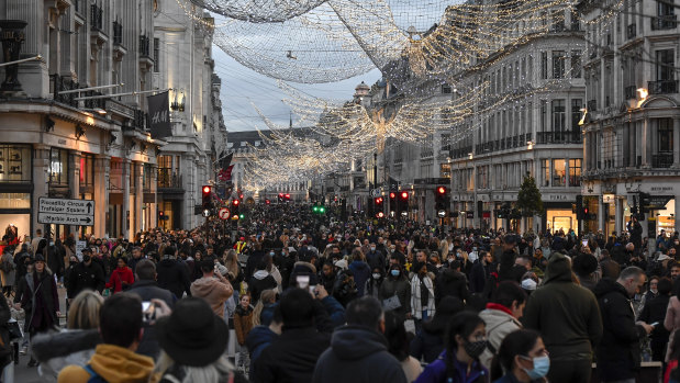 Christmas crowds on London's Regent Street on December 12. 