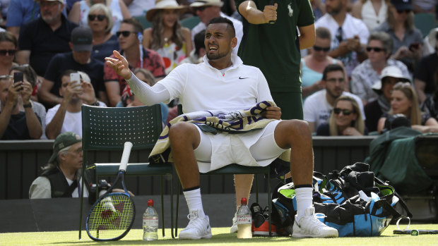 Kyrgios mocked the umpire during a changover, accusing him of sucking up to Nadal.