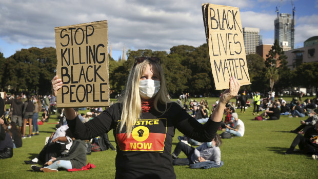 Black Lives Matter protesters gathering in the Domain earlier this month.