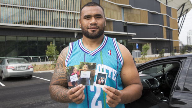 Close to his heart: Junior Paulo carries a photo of his wife and each of his two children everywhere he goes. He and Mele are expecting a third child any day.