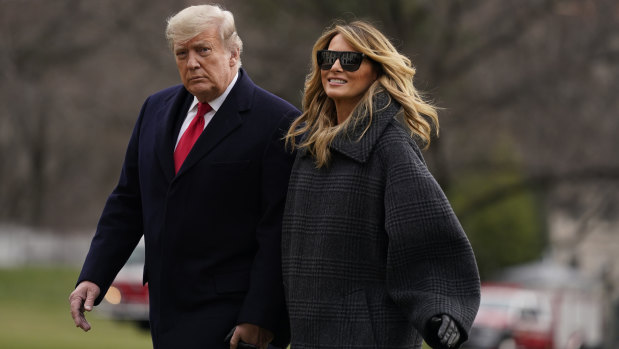 President Trump and first lady Melania Trump arrive at the White House after visiting his Mar-a-Lago resort. 