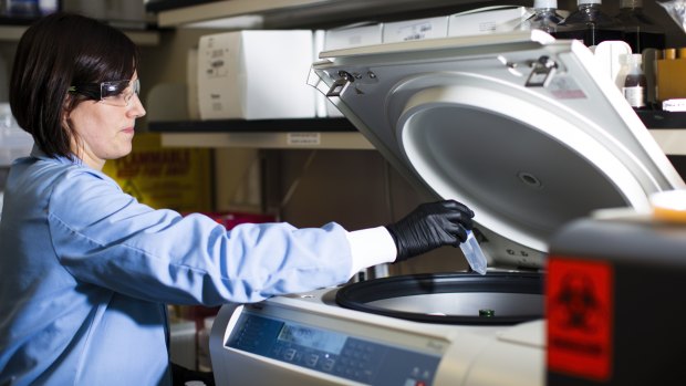 A research associate works at the Moderna Therapeutics Inc. lab in Cambridge, Massachusetts.