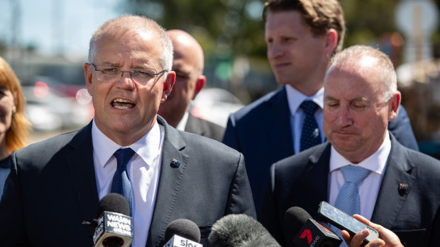 Prime Minister Scott Morrison speaks at a press conference in Perth on Thursday.