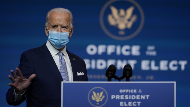 President-elect Joe Biden arrives to introduce his nominees and appointees to key national security and foreign policy posts at The Queen theatre.