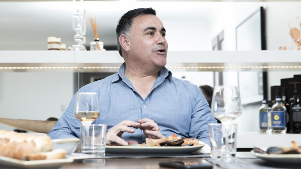 John Barilaro holds court over seafood. 