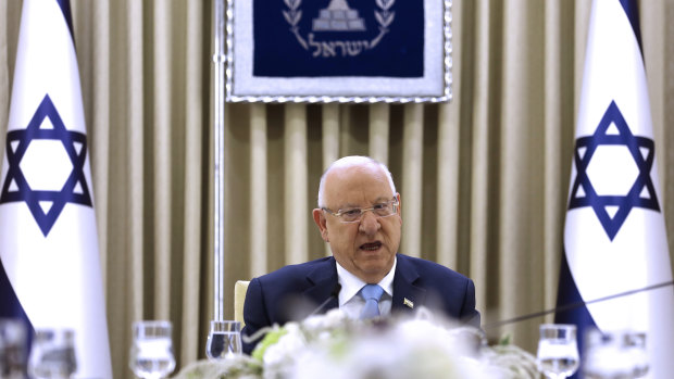 Israeli President Reuven Rivlin speaks during a consultation meeting with members of the Likud party.