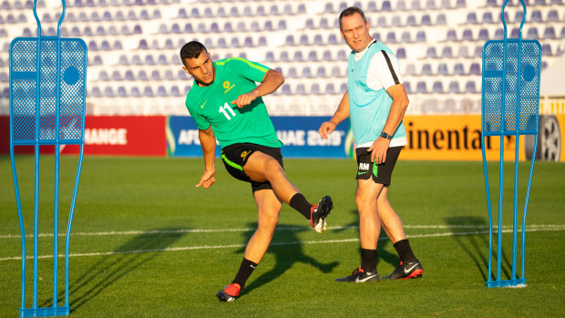 Hot shot: Andrew Nabbout trains with the Socceroos ahead of their Asian Cup opener against Jordan.