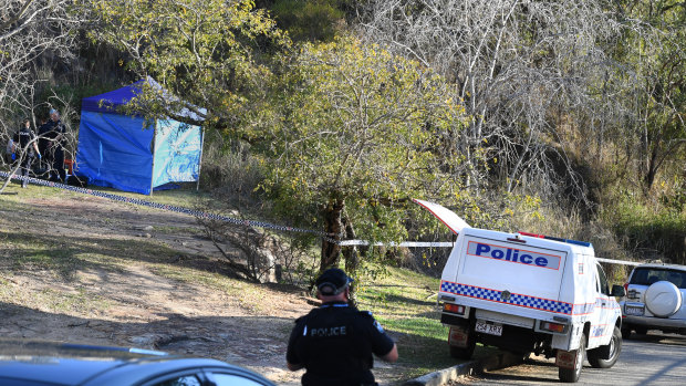 The crime scene at the bottom of the Kangaroo Point cliffs where Constance Watcho’s remains were found.