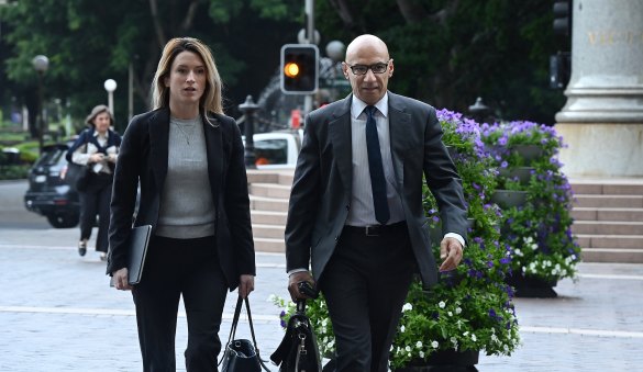 Moses Obeid (right) arrives at the Supreme Court of NSW with lawyer Rose Evers.