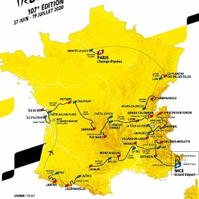 The 2020 route of the Tour de France.